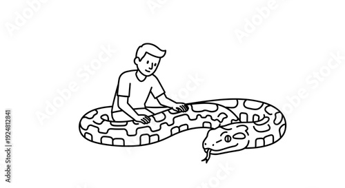 Man Embracing Giant Snake, Friendship Between Human and Reptile, Trust and Connection