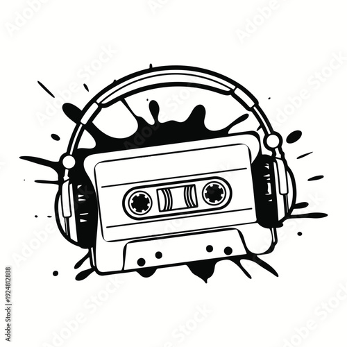 Retro audio cassette tape isolated on white background with vintage music and analogue sound style vector illustration