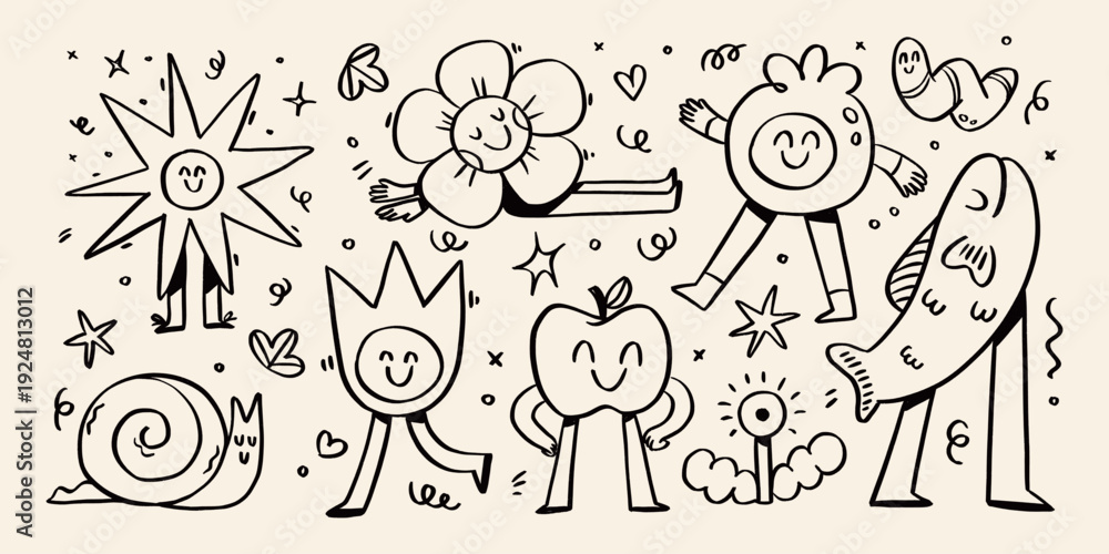 Obraz premium Whimsical Cartoon Nature Elements