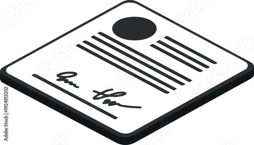 Isometric Document Signature Flat Design Minimalist Vector Illustration