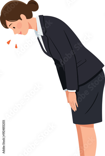 Japanese Businesswoman Bows Respectfully in a Dark Suit