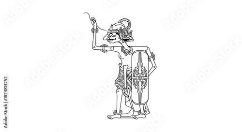 Javanese Wayang Kulit Shadow Puppet: Warrior with Shield, Traditional Indonesian Art