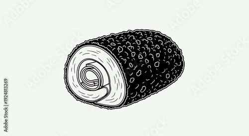 Hand Drawn Illustration of a Rolled Sandwich with Ham and Cheese
