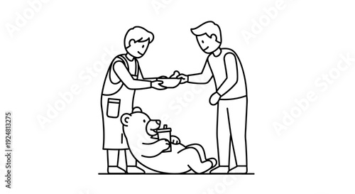 Kindness: People Sharing Food with a Bear, Symbolizing Generosity and Compassion