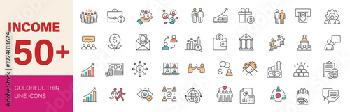 Collection of 50+ finance and business icons displayed on a clean background