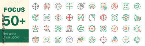 Collection of colorful thin icons for various purposes and uses displayed on a clean white background