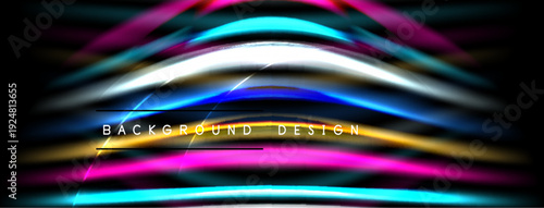Abstract vibrant lines create dynamic background. Bright colors blend, forming modern design element. Dark space emphasizes luminosity.