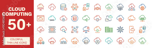 Collection of cloud computing icons representing various digital services and technologies