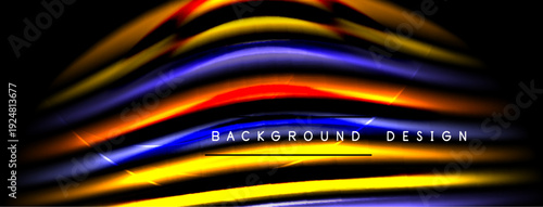 Abstract flowing lines create vibrant wave pattern. Dark background emphasizes bright colors, modern design element.