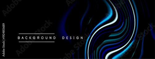 Abstract lines create dynamic flow. Dark background emphasizes bright blue, white curves. Modern design element for digital projects.