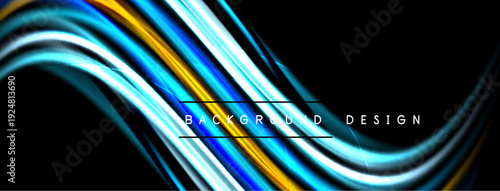Abstract flowing lines, vibrant colors, dynamic curves. Dark background emphasizes bright streaks, modern design element.