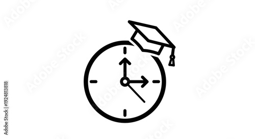 Graduation Cap on Clock Icon: Time to Learn, Education Time Concept