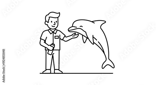 Dolphin Trainer Feeding Dolphin in Zoo or Aquarium