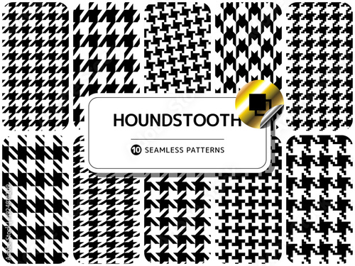 柄違いのシームレスパターンのセット 千鳥格子　白黒