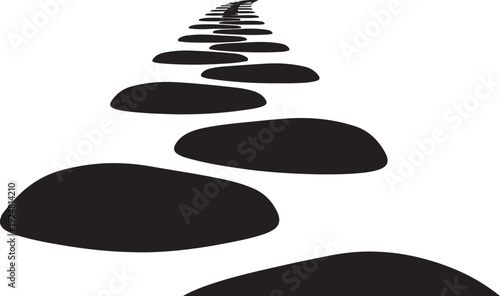 A winding path of black stones on white background