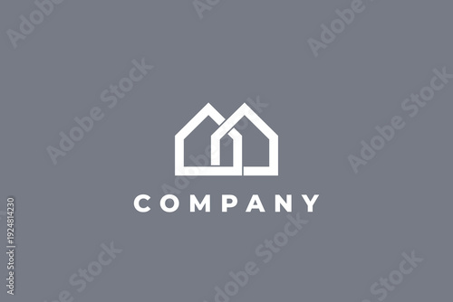 two simple house logos connected to each other
