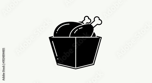 Crispy Fried Chicken Pieces in a Black Box Packaging, Fast Food Icon, Minimalist Design