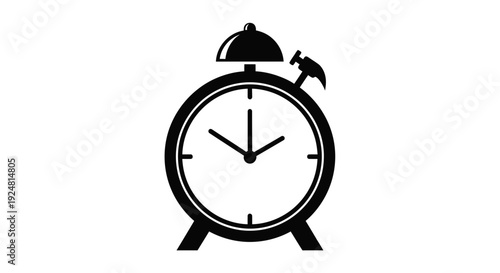 Classic Alarm Clock Icon, Time Management, Wake Up Symbol, Retro Style