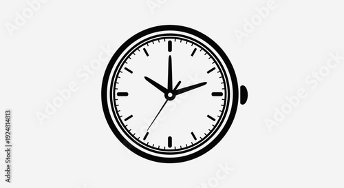 Classic Analog Clock Face with Hands Showing Time, Black and White Icon