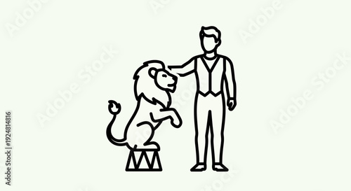 Circus Lion Tamer with Majestic Lion on Pedestal, Performance Icon