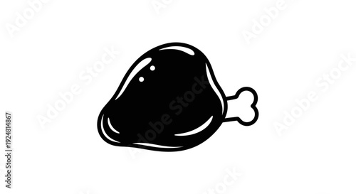 Black icon of a cooked chicken leg, isolated on white background