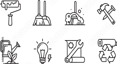Assorted icons representing various tools and construction equipment. Vector