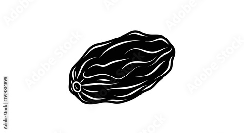 Black Raisin Icon, Dried Grape Silhouette, Isolated on White Background, Healthy Food Ingredient