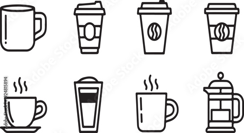 A variety of coffee and tea beverages depicted in a minimalist style Vector