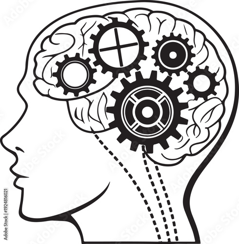 Hand-Drawn Brain with Glowing Lightbulb: Symbolizing Inspiration, New Ideas, and Creativity Isolated white background