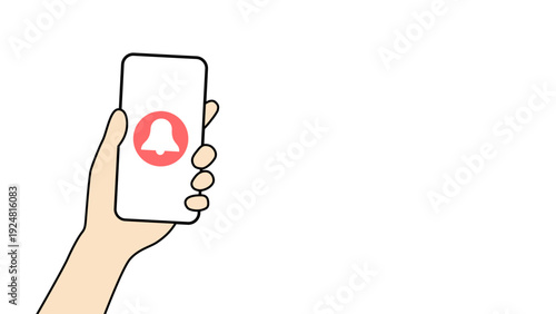 スマートフォンを持つ手とベルアイコンのイラスト