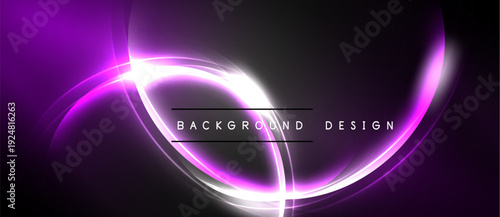 Abstract purple design features glowing curves, lines. Dark background enhances vibrant light effects, creating modern visual.