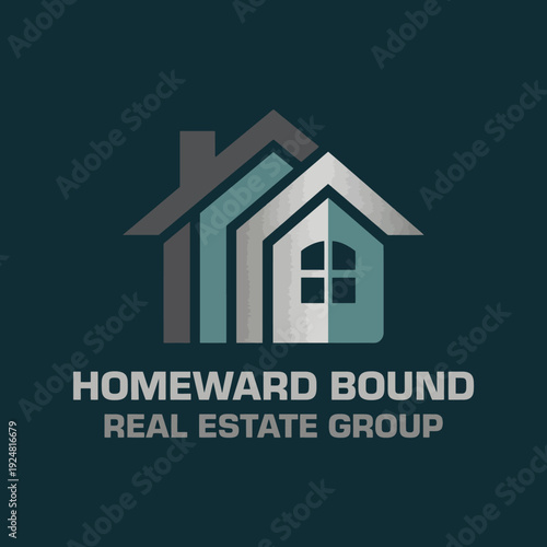 A modern logo design featuring abstract house shapes symbolizing real estate, conveying trust and professionalism for the Homeward Bound Real Estate Group.