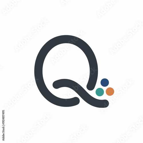 This image features a modern abstract logo design showcasing a stylized 'Q' with colorful dots representing creativity and innovation in branding and logo design.