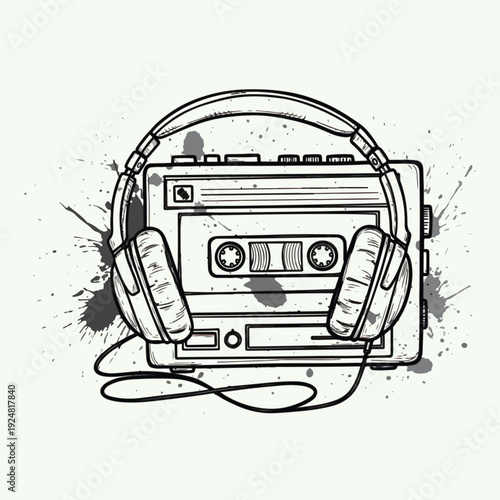 Retro audio cassette tape isolated on white background with vintage music and analogue sound style vector illustration