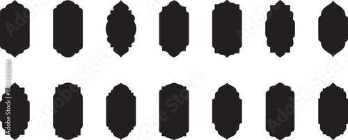 Islamic door set, flat arabic frames or arabian arches silhouette.