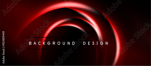 Dark background features vibrant red neon curves. Modern design element, suitable for digital projects or presentations. Minimalist aesthetic.