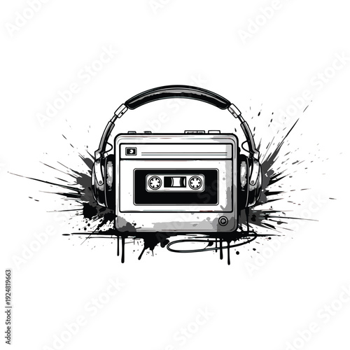 Retro audio cassette tape isolated on white background with vintage music and analogue sound style vector illustration