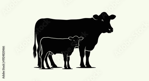 Cow and calf silhouette illustration