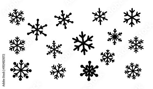 Modern Flat Snowflake Silhouette Vector Collection for Winter and Holiday Design on White