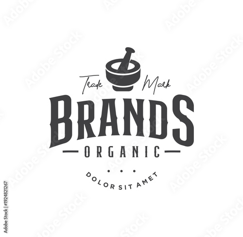 Apothecary Classic Logo Design Concept  illustration Of Herbal Leaves Of Mortar And Pestle For Pharmacy