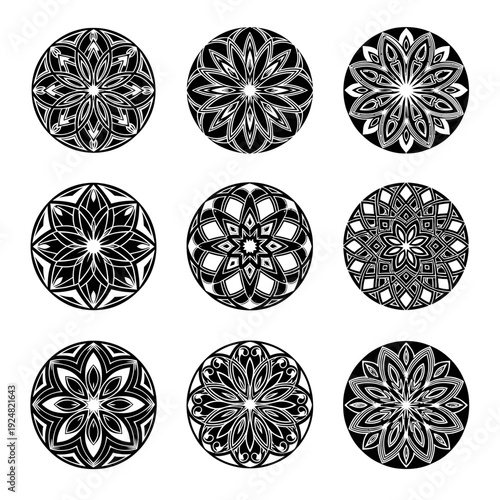 Chic ornamental mandala logo set for yoga inspired brand visuals.