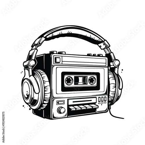 Retro audio cassette tape isolated on white background with vintage music and analogue sound style vector illustration