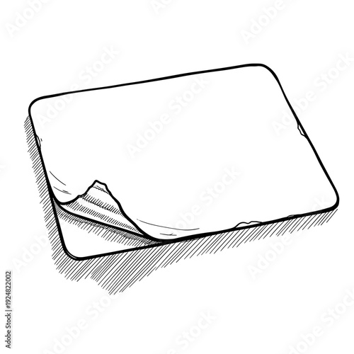 Illustration of a card with a peeled edge on a white background, showcasing a minimalist design with isolated elements and shadow effects