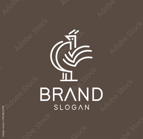 Vector Line Art Chicken Rooster Logo Design Inspiration Vintage Retro Hipster