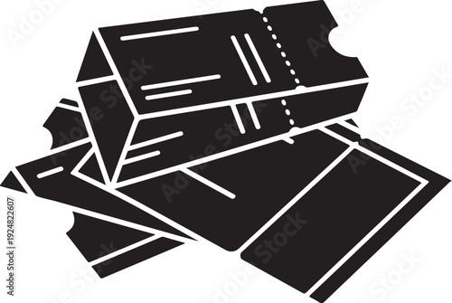 Black and white illustration of movie tickets stacked together