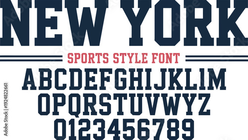 Classic New York Collegiate Block Font with Serif Alphabet and Numbers for Varsity Team Apparel and University Athletics Branding