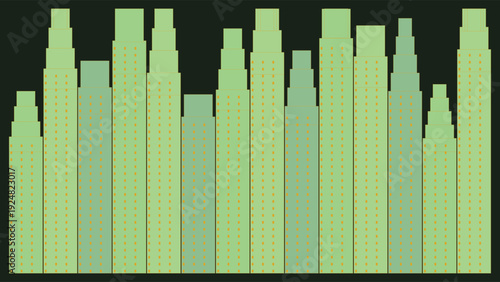 Art Deco 1920s geometric pattern with lime green bars and pixelated design, abstract retro style, bold composition