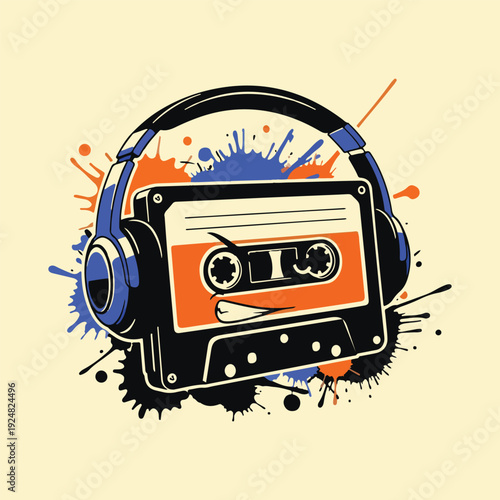 Retro audio cassette tape isolated on white background with vintage music and analogue sound style vector illustration