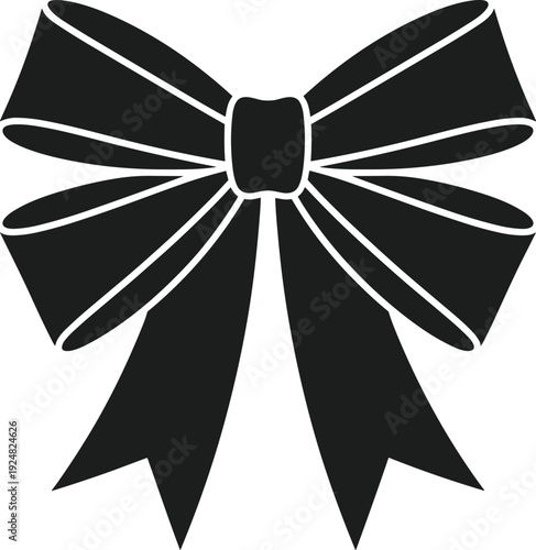 Black bow silhouette vector graphic with white outline detail ribbon gift