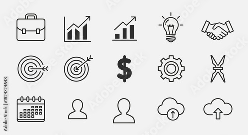 Business Icons Set: Growth, Ideas, Finance, Strategy, Success, Planning